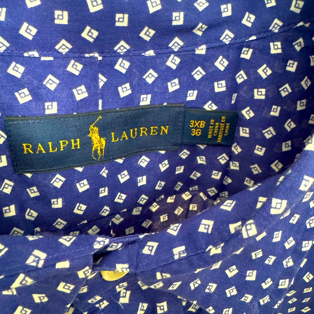 Ralph Lauren 3XB/3B blue geometric button down long sleeved men’s shirt